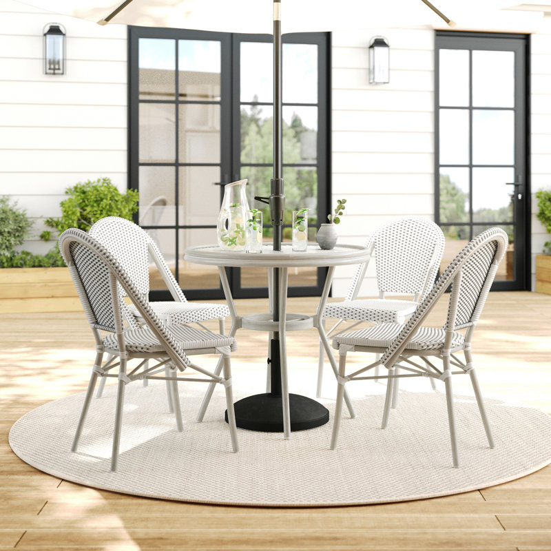 Ensemble de table bistro tissé toutes saisons avec cadre en aluminium Martha Stewart Lily Pond, Gris, 4