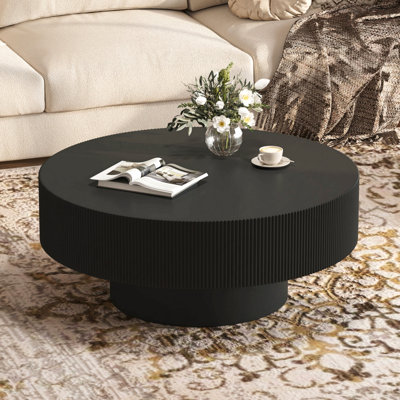 Table basse de 31,5 po x l 13,7 po avec table de bout à tambour de 6,8 po d'épaisseur Table de bout minimaliste cannelée avec base robuste pour le salon Noyer