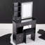 Petit meuble-lavabo de 29,2 po avec tabouret de bureau et tabouret rembourré à gauche 29,5 po, grande commande tactile, interrupteur tricolore, miroir à luminosité réglable, rangement à grande capacité, convient aux petits espaces