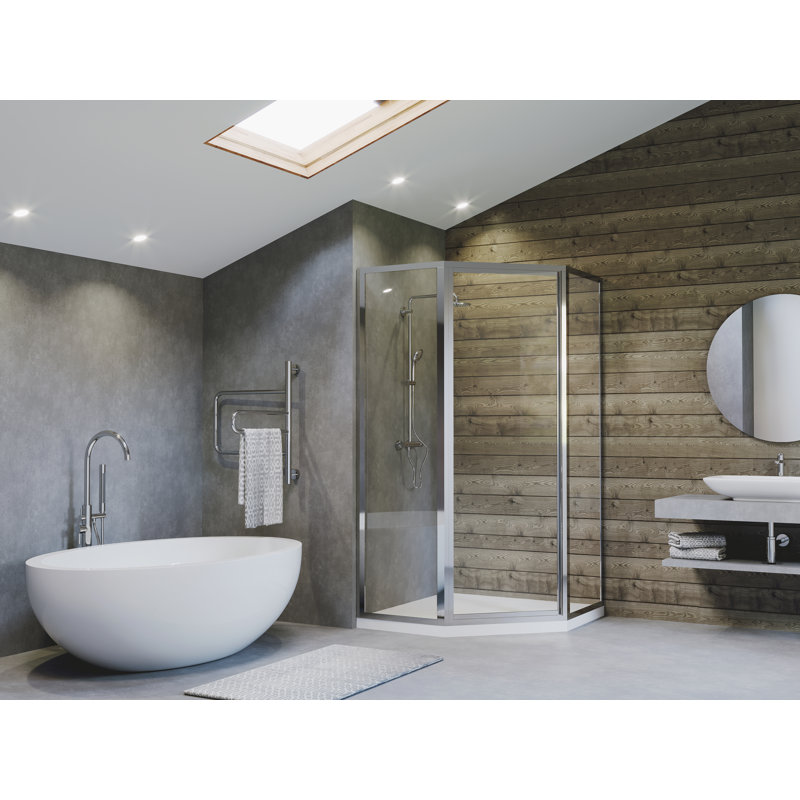 Porte de douche à charnière 62 po x 70 po néo-angle series Legend, Argent poli (chrome)