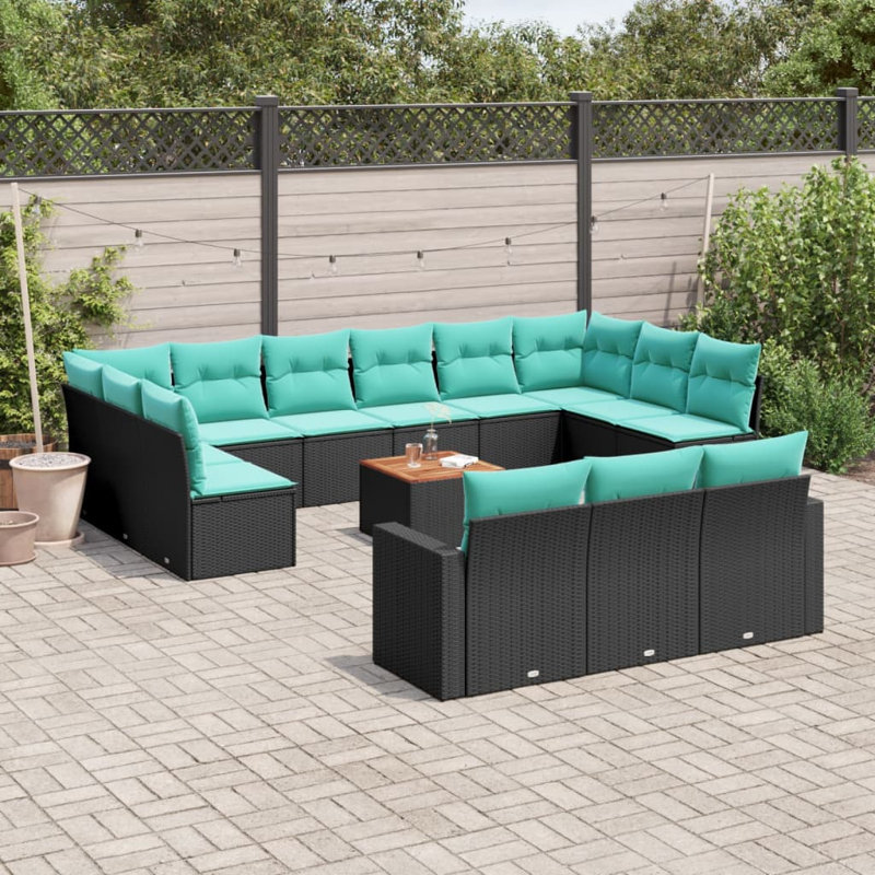  Ensemble de canapé de patio 14 pièces avec coussins en rotin de polyester noir