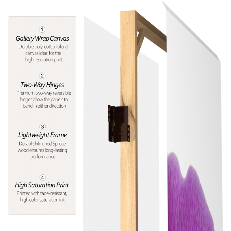 Buddha Art Canvas Folding Room Divider, Purple/Gold