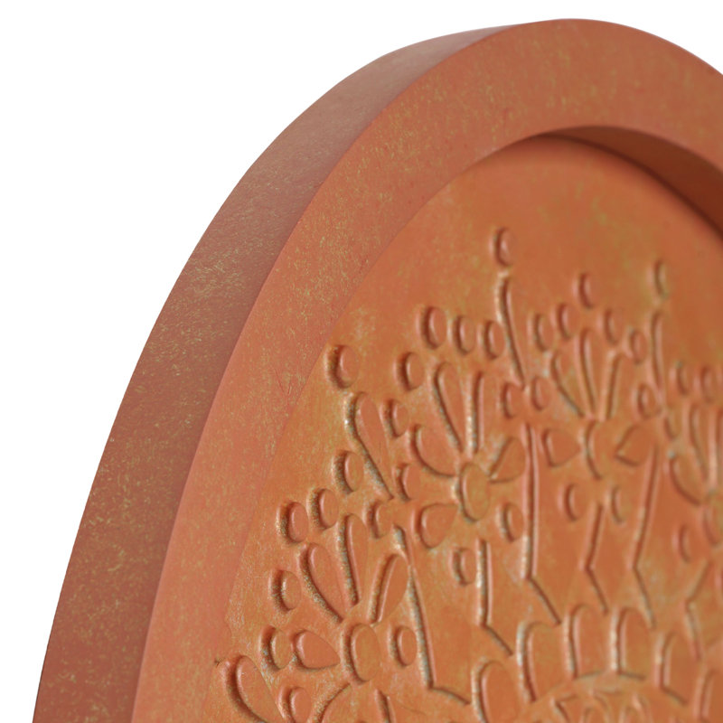 Embossed Boho Floral Mandala Round Wall Decor - Terracotta