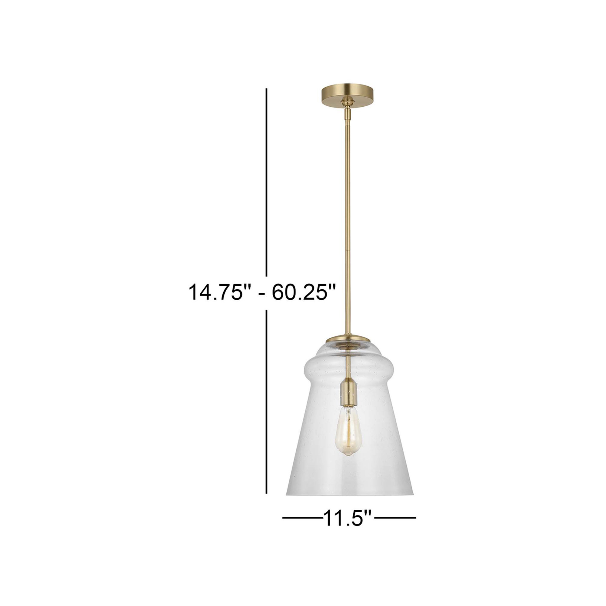 Single Light Glass Steel Dimmable Pendant, Satin Brass