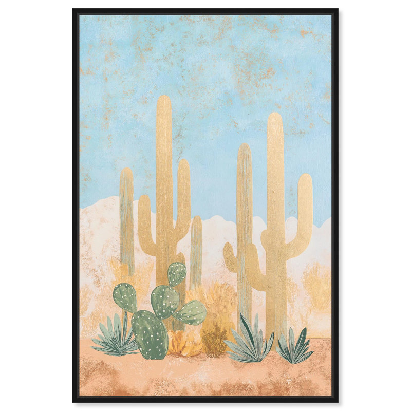 «Cactus Canvas Modern Landscape» par Art Remedy, Cadre flottant noir, H 16 po x l 11 po