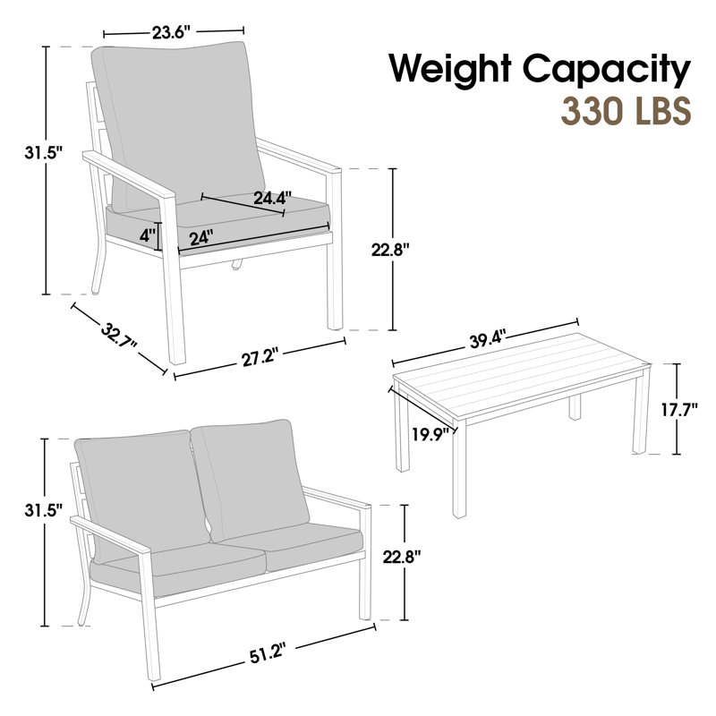 4 Pieces Patio Furniture Sets, Outdoor Conversation Sets with Removable Washable Seating Cushion, Beige