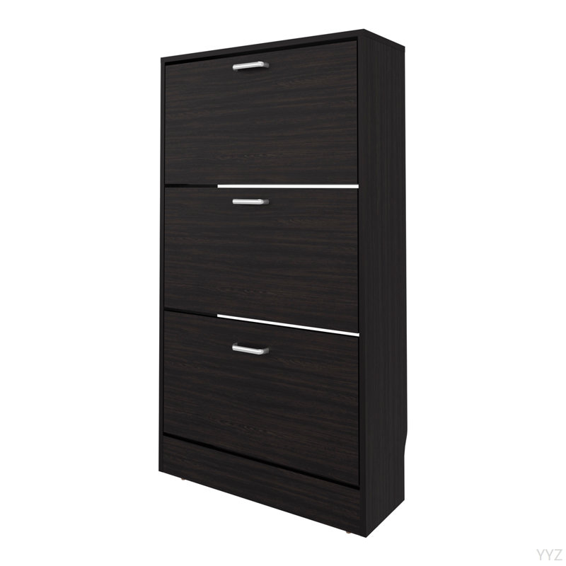 Range-chaussures PIECES, 3 compartiments rabattables, conception verticale mince, organisateur, Wengé