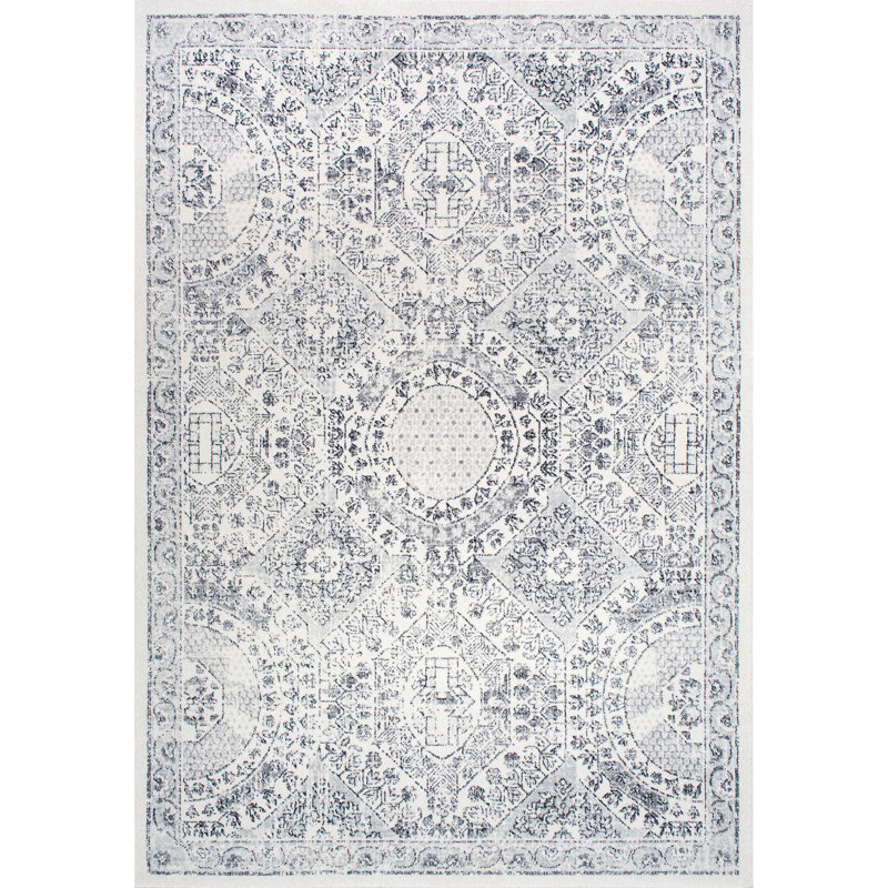 Asmin Medallion Area Rug for Living Room Bedroom Dining Room Kitchen, Grey/Ivory, Rectangle 12' x 15'
