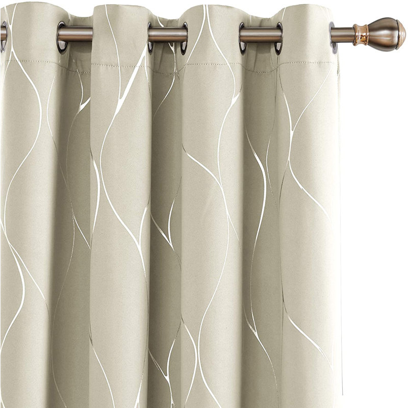 Kellda Thermal Room Darkening Polyester Curtain Panels, 42" W x 54" L, Light Beige