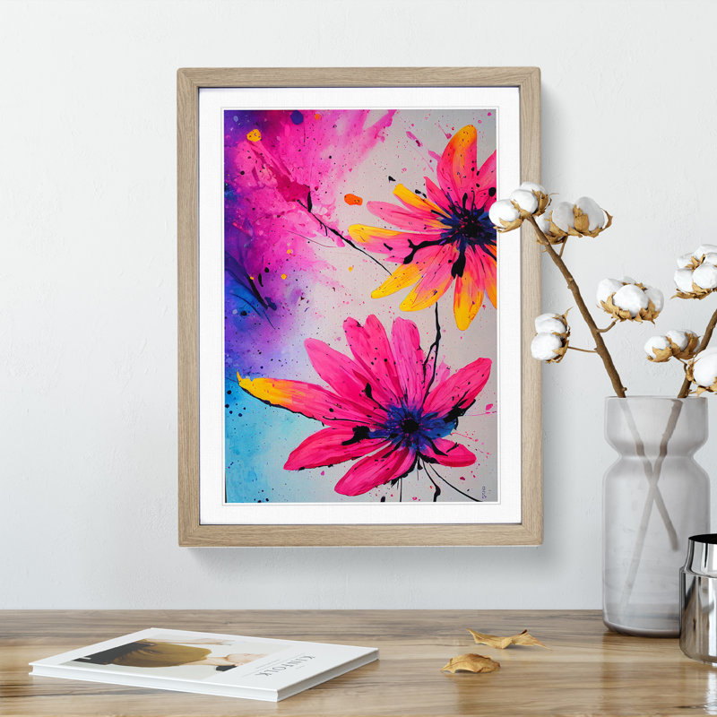 Pretty Painted Flowers No.2 Abstract - Single Picture Frame Painting, 64cm H x 46cm W x 2cm D, Oak Framed