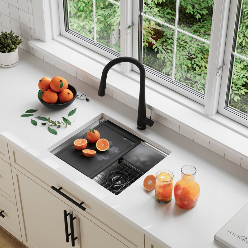 Undermount 22 inch Stainless Steel Single Bowl Workstation Kitchen Sink with Black Cutting Board