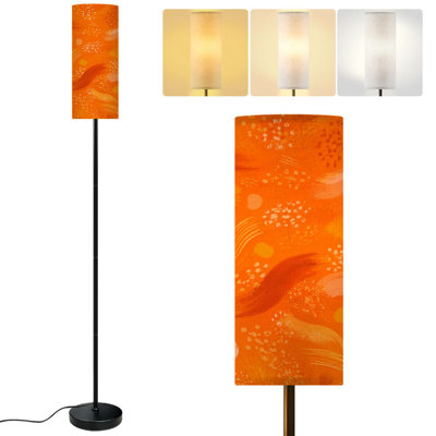  Lampe sur pied 68,5 po à abat-jour abstrait en métal orange avec abat-jour en lin et ampoule DEL incluse
