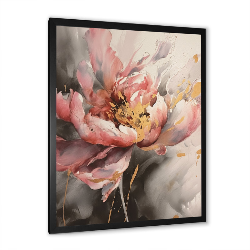 Fleur de pivoine or rose enchantée II - impression, Cadre photo noir, H 40 po x l 30 po x P 1,5 po