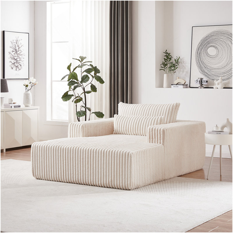 Méridienne éponge en velours côtelé avec repose-pieds amovible Boneless, Beige