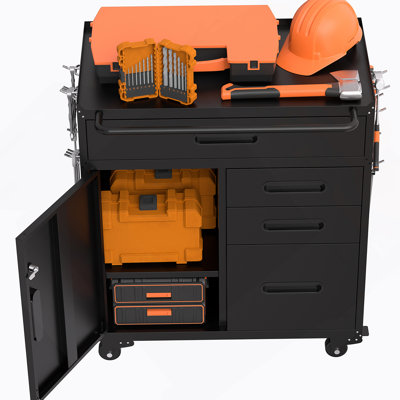 Armoire de rangement mobile pour outils - Organisateur de garage avec compartiment verrouillable et 4 tiroirs