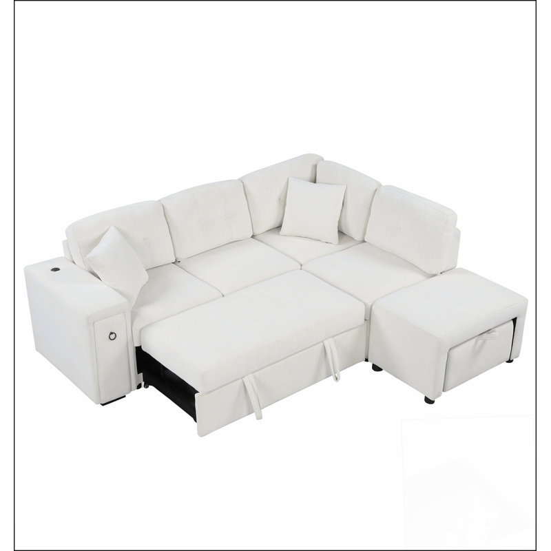 Canapé-lit modulaire en L 86,6 po avec canapé-lit coulissant et repose-pieds mobile, Beige