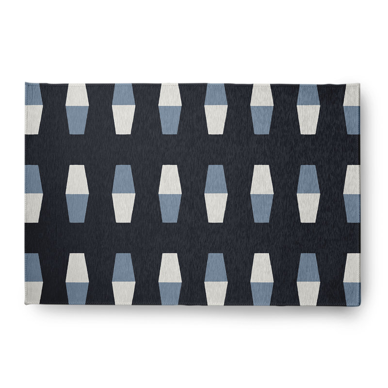 Tapis bleu requin à tissage plat Lingebach, Rectangle 4 pi x 6 pi