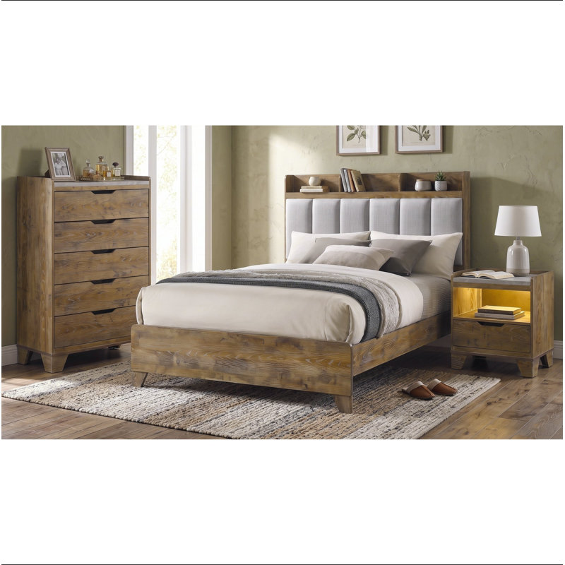 Ensemble de chambre à coucher 3 pièces Queen en chêne moyen