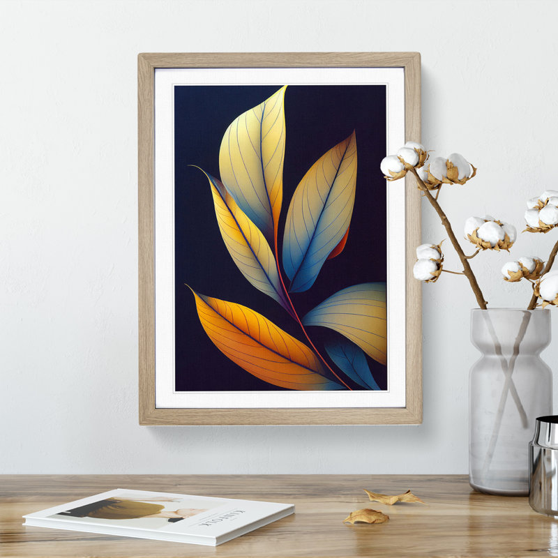 Glowing Leaves - Single Picture Frame Painting, 46cm H x 34cm W x 2cm D, Oak