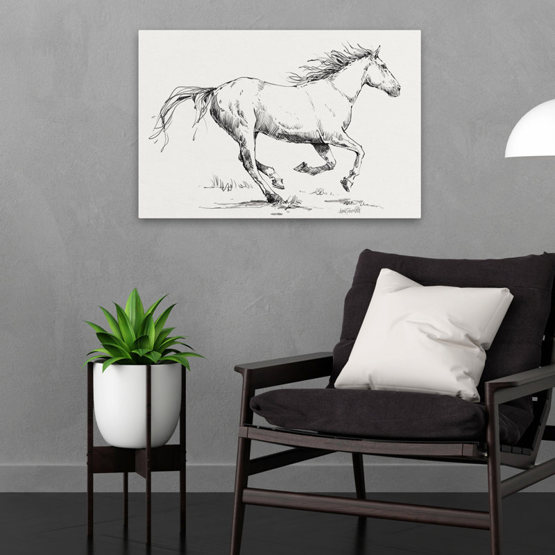 Esquisse de galop contemporaine et traditionnelle, H 24 po x l 16 po