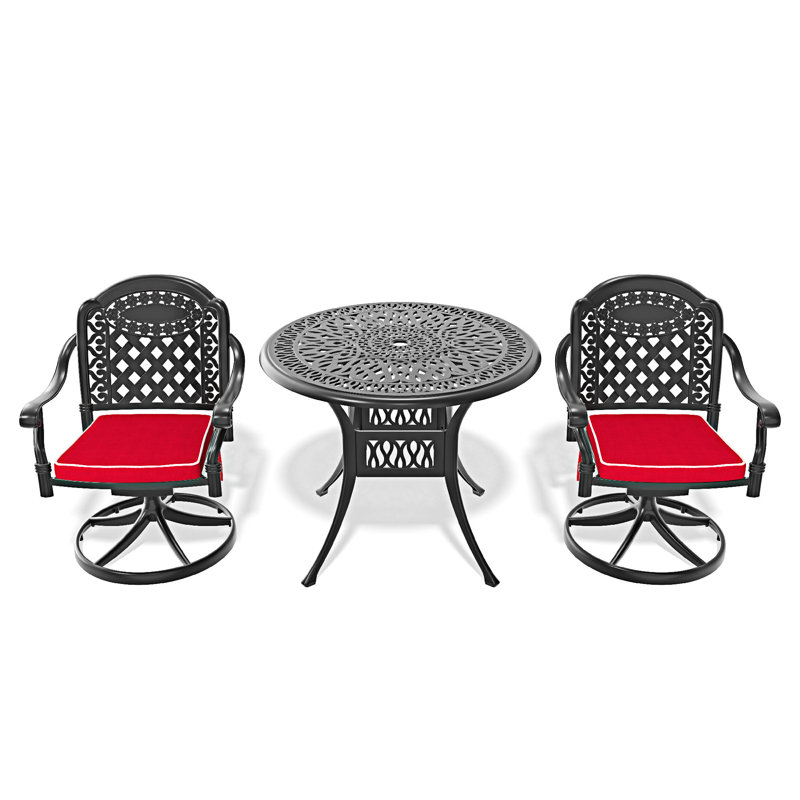 3-Piece All-Weather Cast Aluminum Dining Set, Red, 2