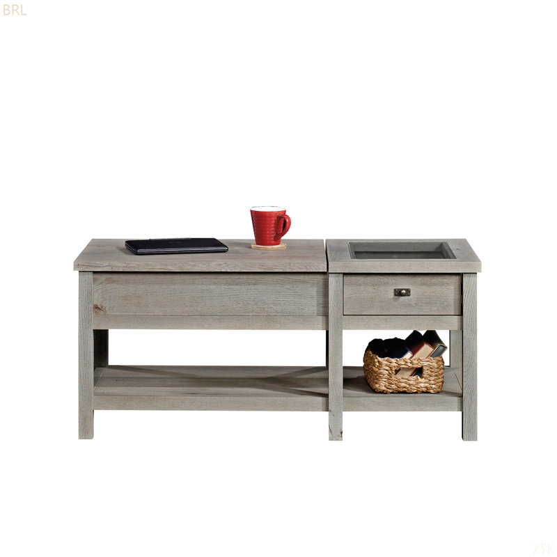 Table basse à plateau relevable, finition brune