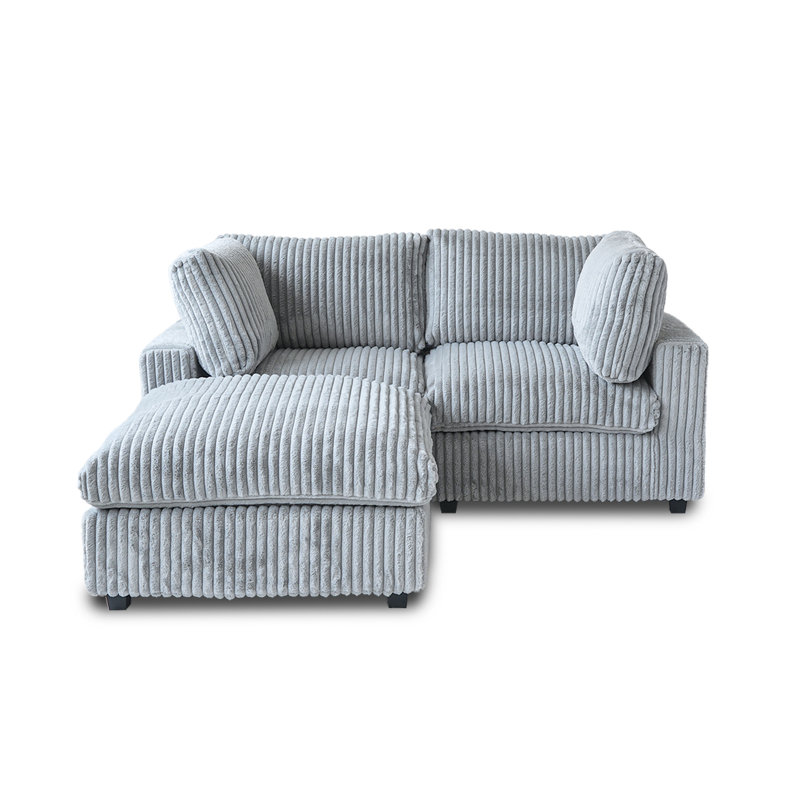 3 - Piece Upholstered Sectional, Gray Faux Fur