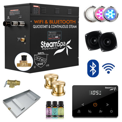 Black Series 12KW Steam Bath Generator With Advanced Touch Screen, BLUETOOTH WIFI Control, And Auto Drain In Gold