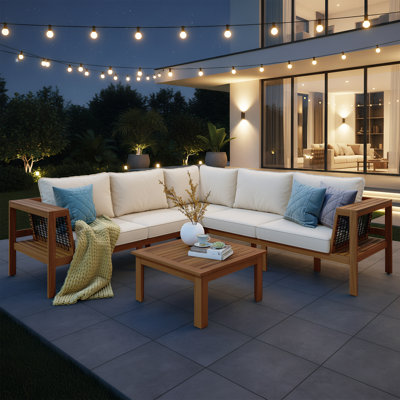 6 - Person Patio Sectional Sofa Set, L-Shaped Outdoor Conversation Set with Water-Resistant Cushions for Backyard, Porch, Garden (Beige/Gray)