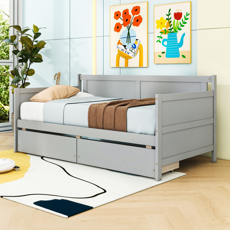 Wood Daybed with two Drawers, Gray