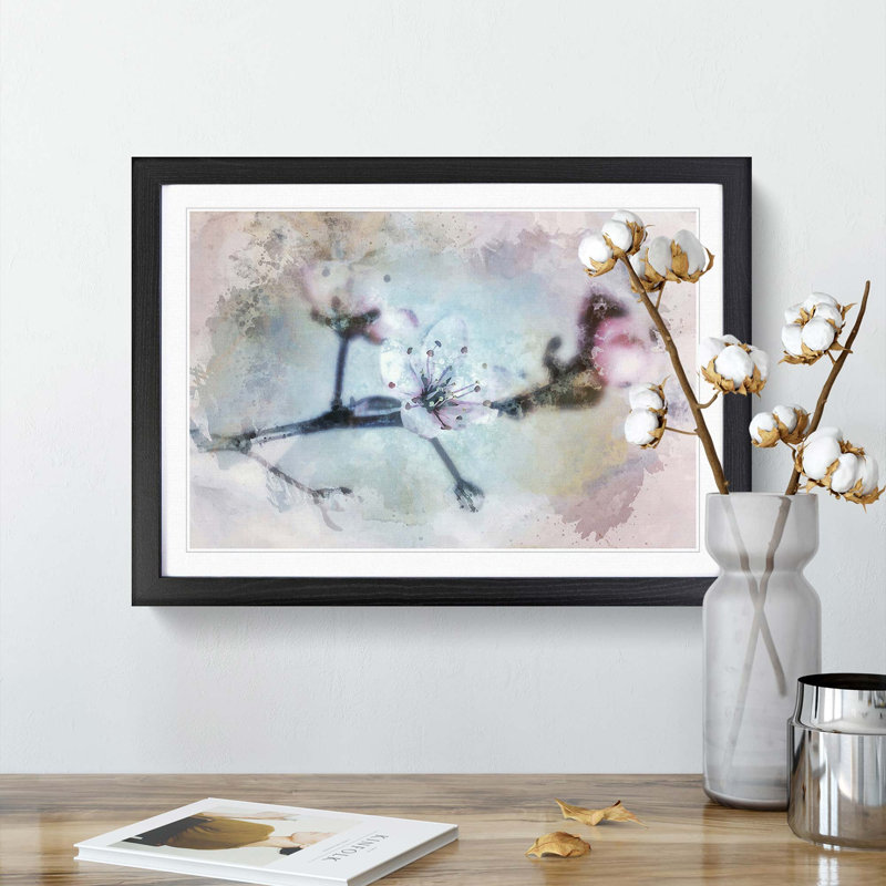 Flowers of a Cherry Blossom in Abstract - Framed Print, 35cm H x 50cm W x 2cm D, Black