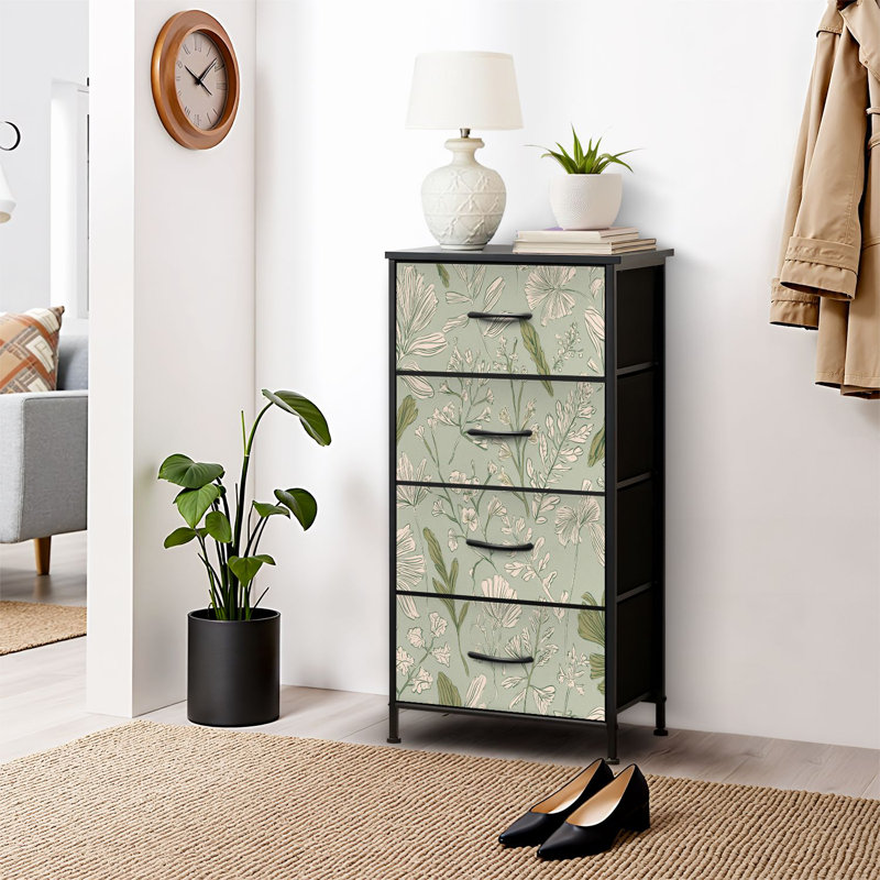 4 Drawer Dresser for Bedroom, Narrow Chest of Drawers, Wooden Top and Study Iron Frame 18"x37.5"-(WxH)