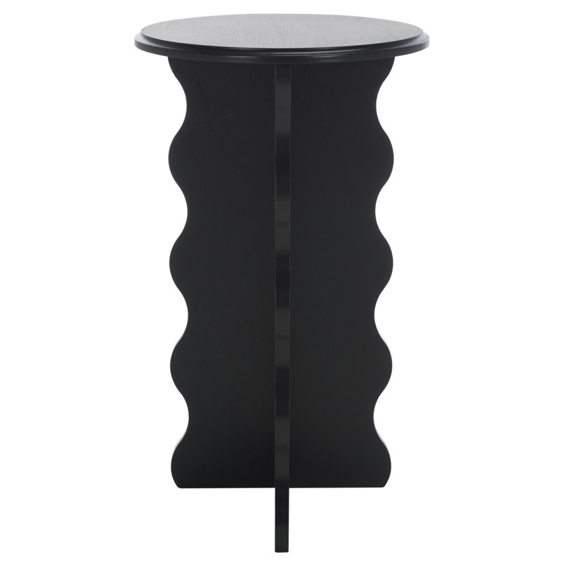 Matte Black Round Wavy Wood Accent Table, 15" x 22"