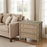 Table de bout d'appoint à 3 tiroirs de style rustique en acajou blanc de 28 po