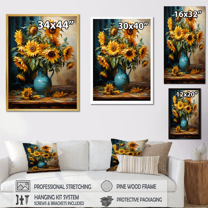 Chef-d'œuvre tournesols de Van Gogh II - impressions sur toile florales et botaniques, H 44 po x l 34 po x P 1,5 po