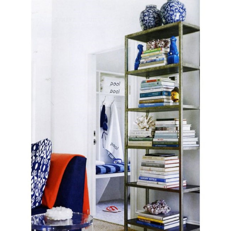 Stella Etagere Bookcase, Antiqued Gold, 94" H x 39" W x 13" D