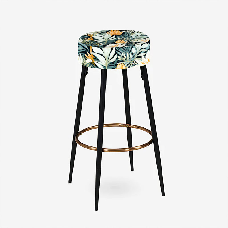 Ensemble de 2 tabourets de bar tropicaux vert et orange à motif floral tropical