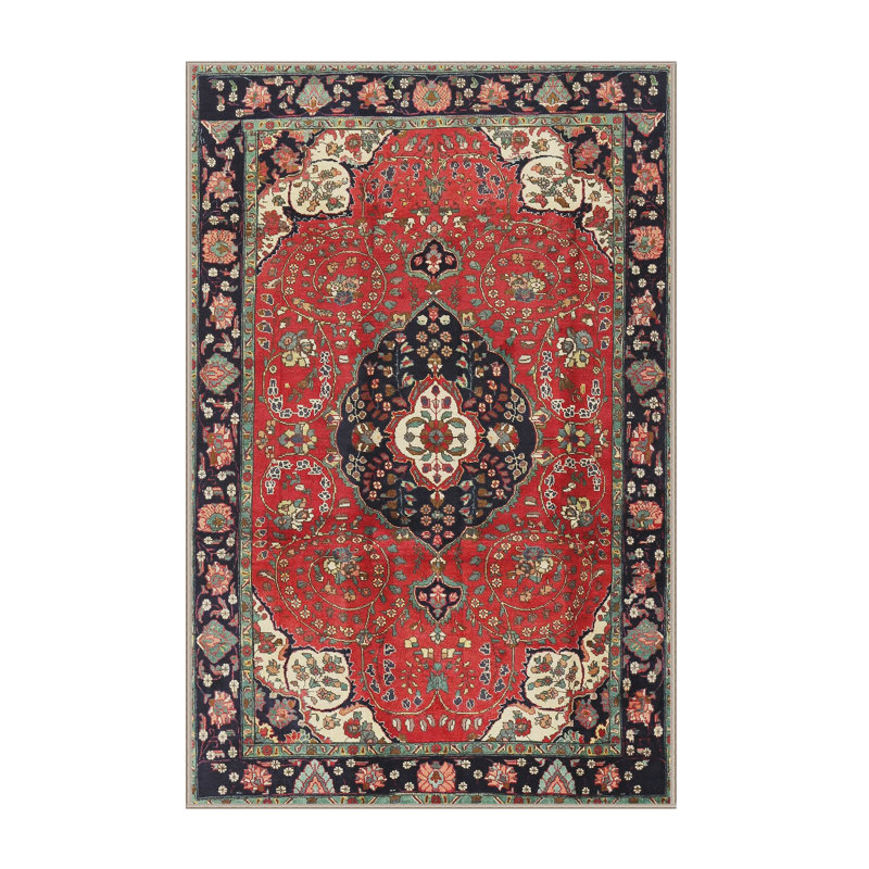 Tapis traditionnel rouge / noir Cheab, Rectangle 4 pi x 6 pi