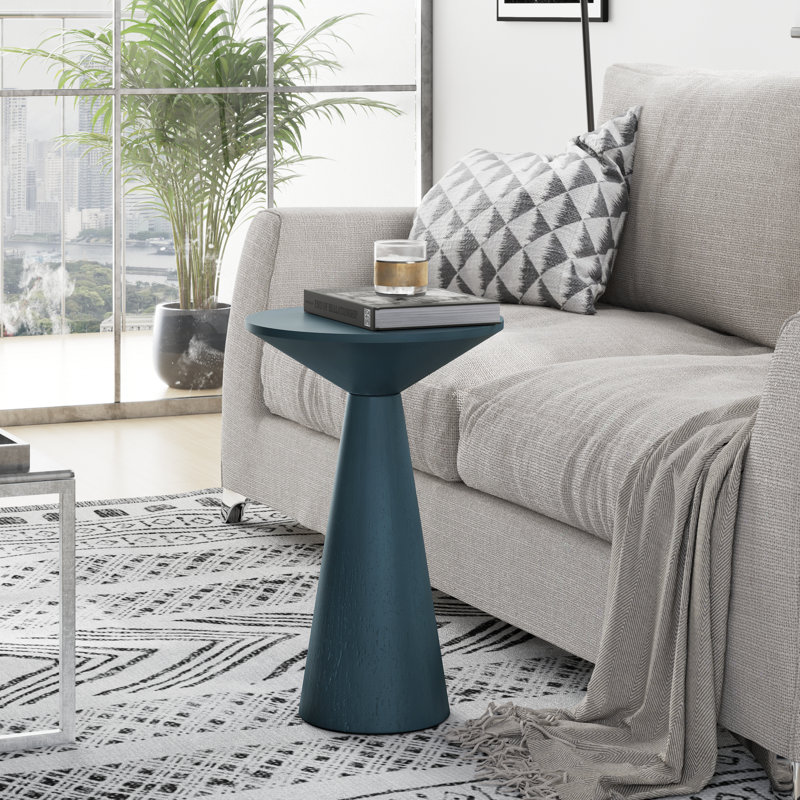 Bozovich Solid Wood Pedestal End Table, 19.5" H x 13.5" W x 13.5" D, Dark Teal