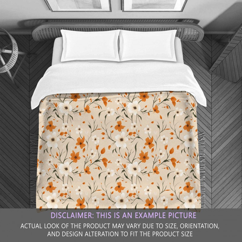 Machine Printed Comforter, Queen Comforter, Orange/White/Beige Floral