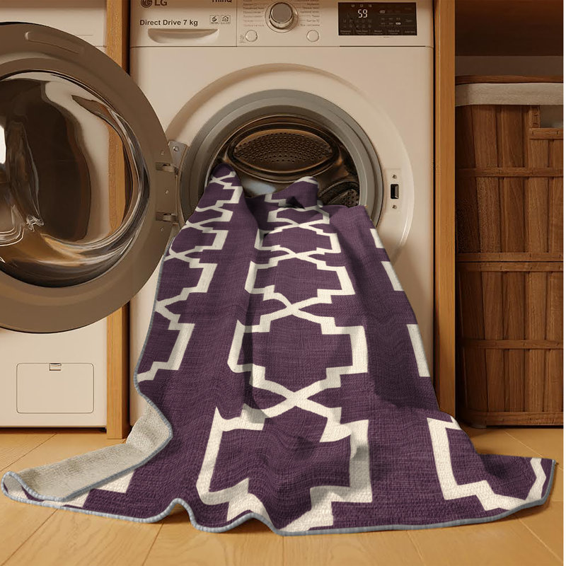 Tapis brun treillis lavable à la machine, Rond 7 pi