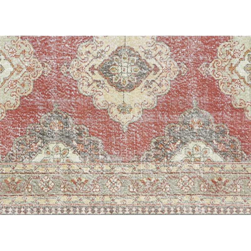 One-of-a-Kind Hand-Knotted 1960s 4'11" x 12'9" Runner Wool Area Rug in Red/Gray/Brown