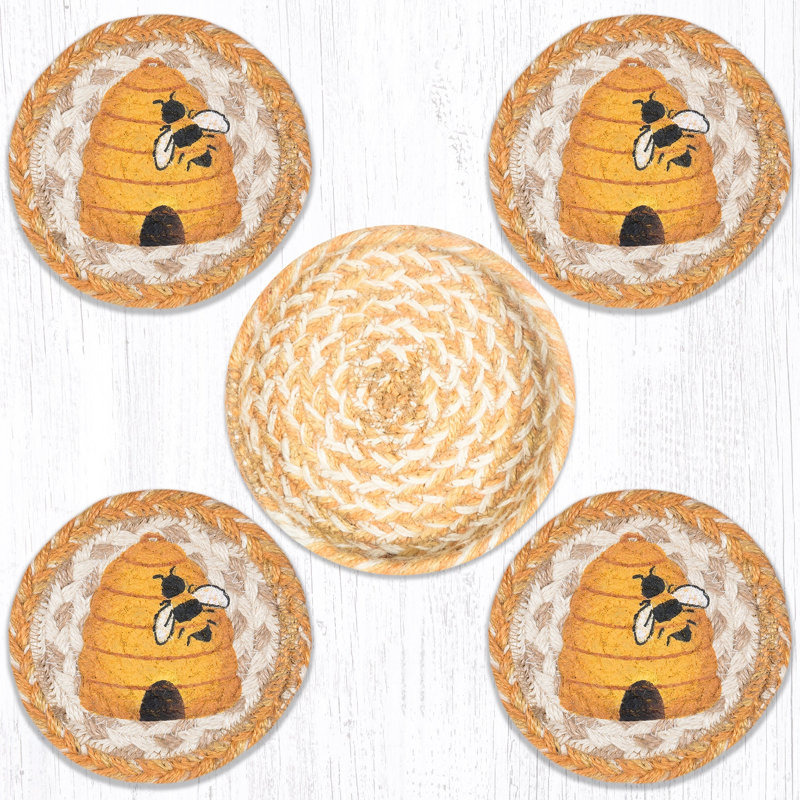  Sous-verres tressés en jute avec panier de rangement 5 po x 5 po