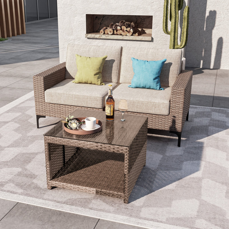 Canapé modulaire d'extérieur en aluminium pour 2 personnes avec coussins Amberson