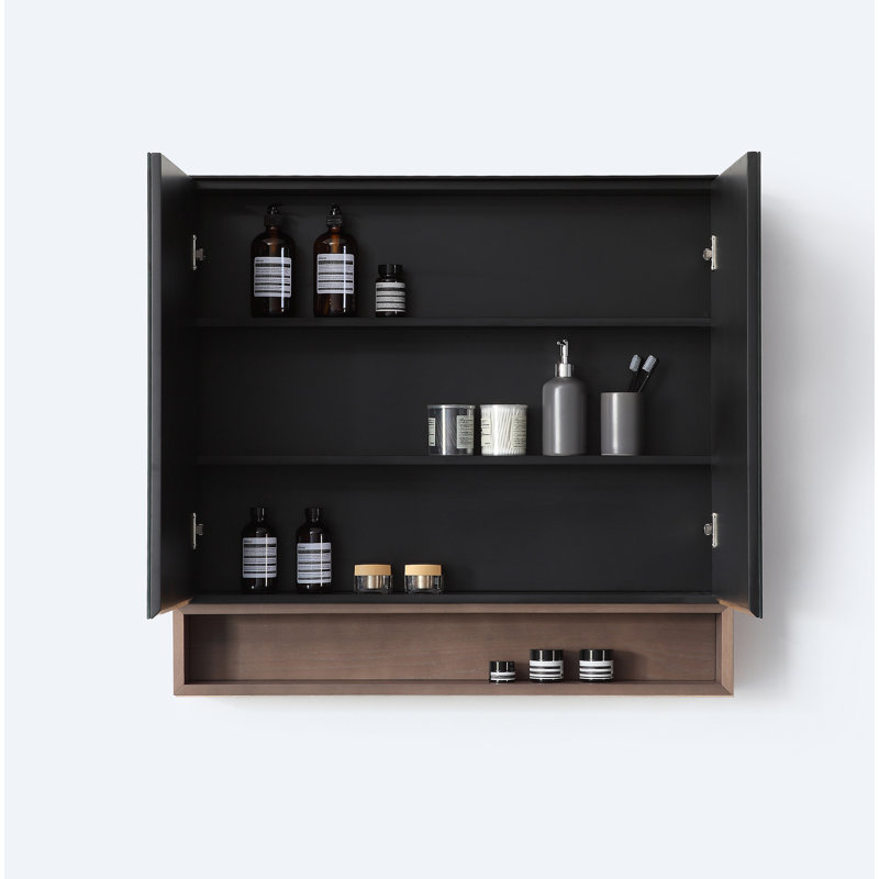 Bergen 36" Medicine Cabinet, Matte Black/Chestnut Oak