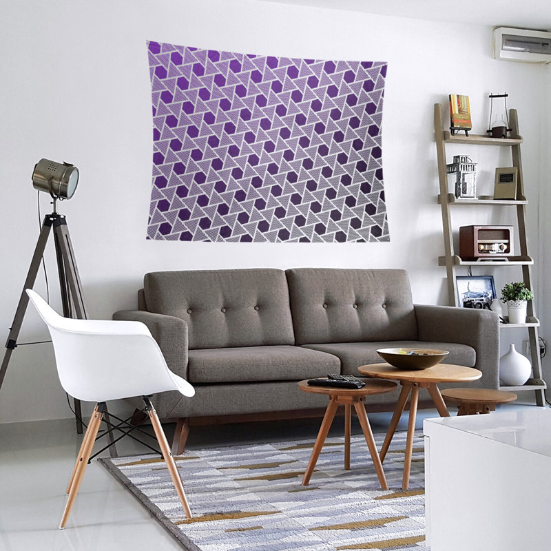 Tapisserie murale hexagonales et triangles, H 68 po x l 80 po, Noir / Mauve