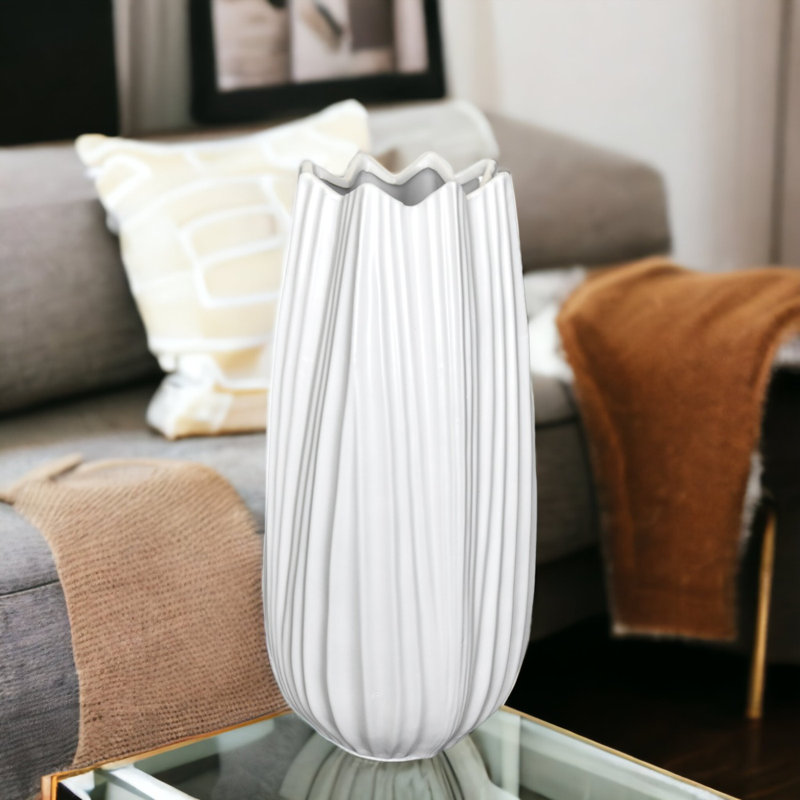 Jasier Ceramic Table Vase, White, Large