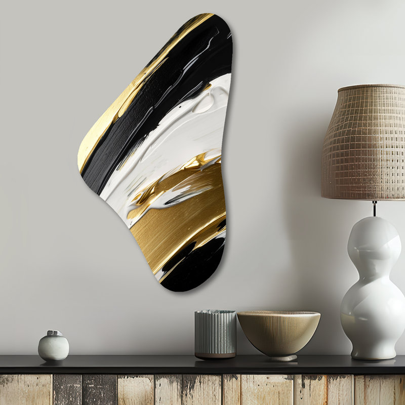 «Waves Of Midnight Passion», art mural abstrait en forme d'or Boomerang, H 31 po x l 17 po