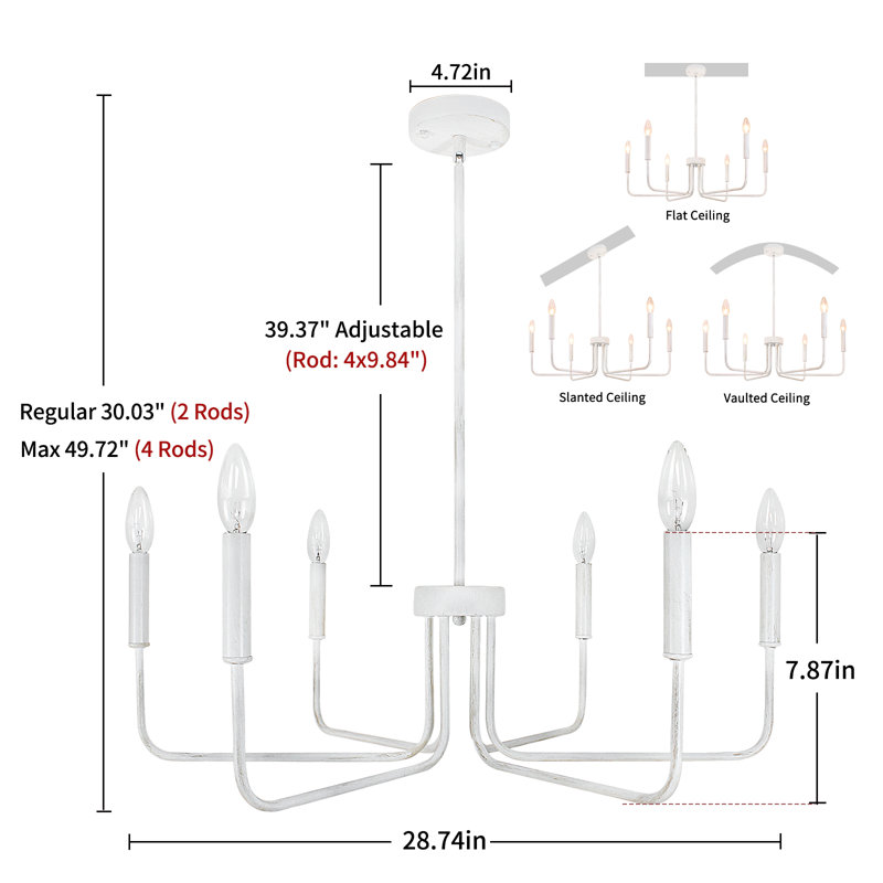 6- Light Dimmable Traditional Chandelier, Distress white