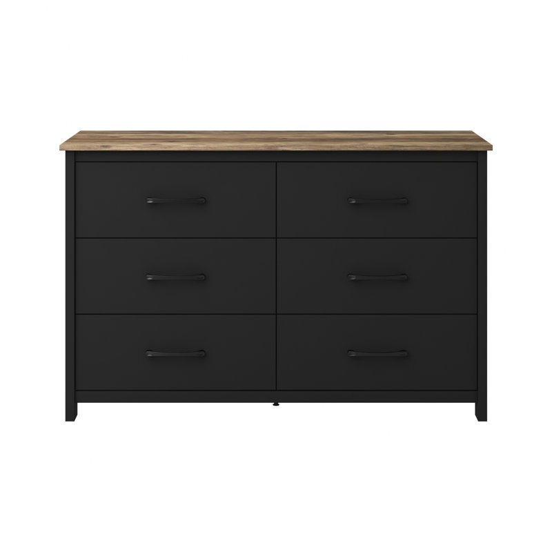 Allysyn 6 Drawer Dresser, Black/Knotty Oak